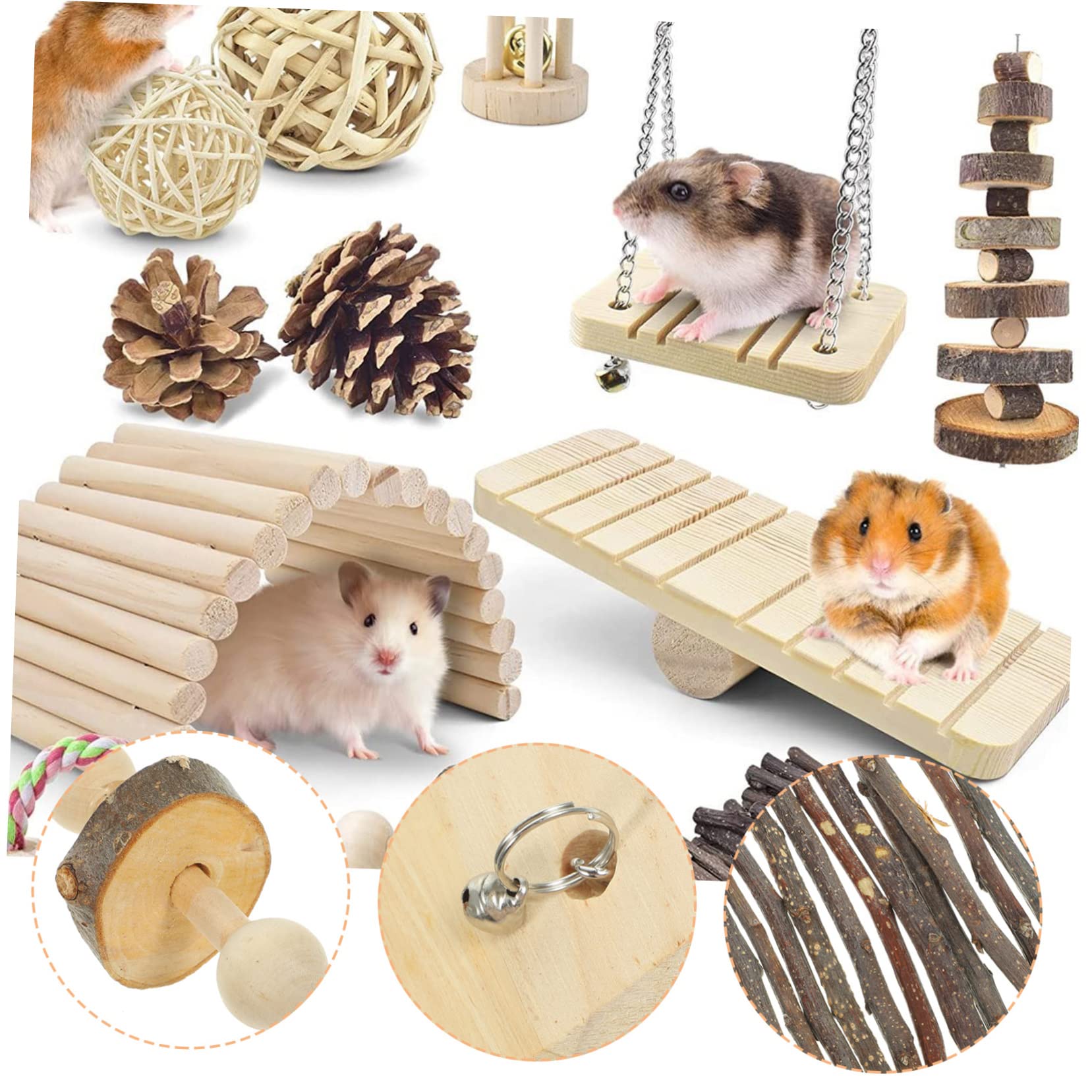 BESPORTBLE 1set Giocattolo Per Criceti Legno Set Di Giochi Masticabili Per Piccoli Animali Altalena e Dondolo Per Criceti e Conigli Giocattoli Naturali Per Masticare e Salute Fisicaconfezione