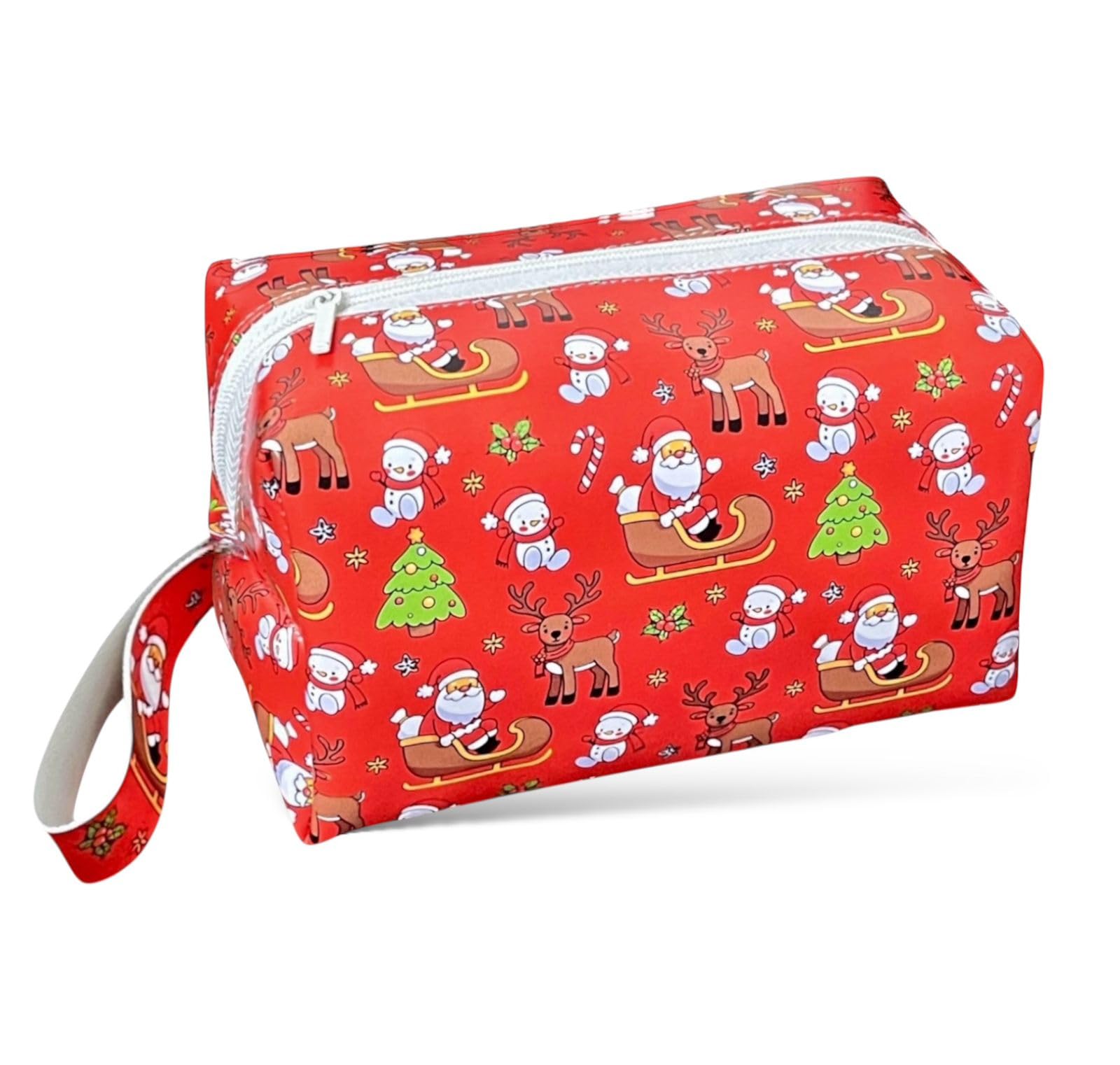 Le Delite Xmas Cosmetic Bag for Women – Red Snowman and Christmas Tree Print | Large Makeup Pouch & Travel Toiletry Bag | Perfect Holiday & New Year Gift for Girls-image-48