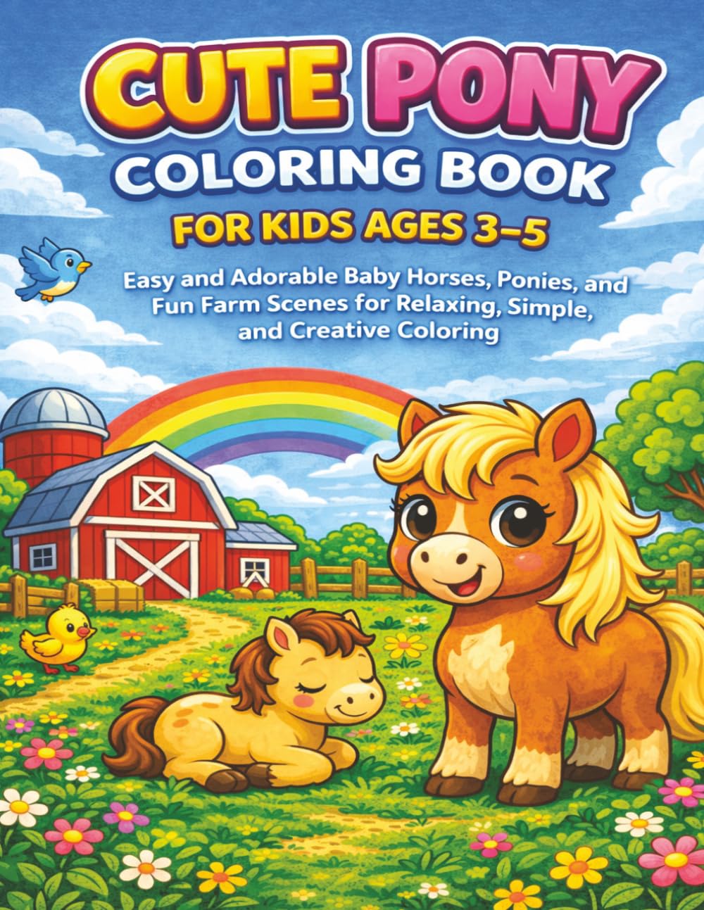 Cute Pony Coloring Book for Kids Ages 3–5: Easy and Adorable Baby Horses, Ponies, and Fun Farm Scenes for Relaxing, Simple, and Creative Coloring (Hope Heaven Farm Animal Coloring Series)