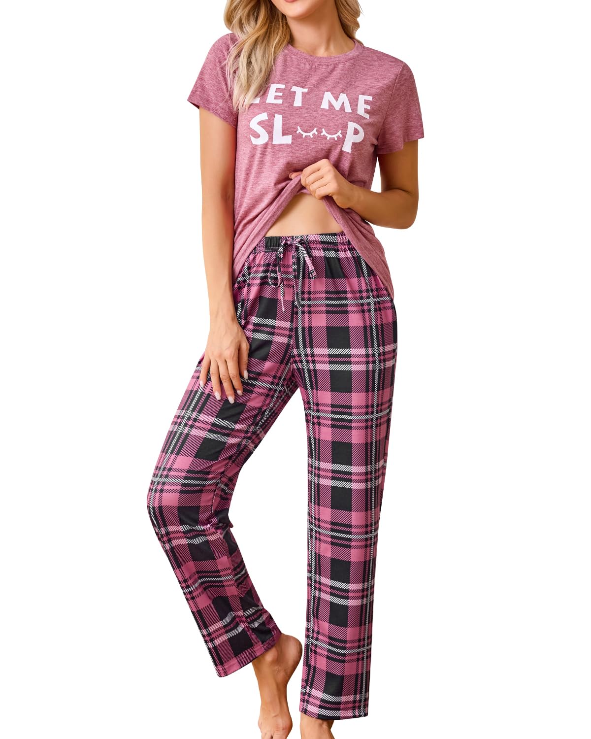 difficort Womens Pajama Sets Short Sleeve Pjs Tops with Long Pants Sleepwear Lounge Set with Pocket