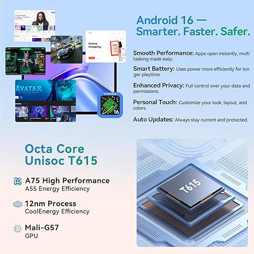 Miniatura 4 de Tablet Android de 10 pulgadas, tableta Android 15 2025 para niños y adultos, Octa-Core, 12 GB de RAM, 128 GB de almacenamiento, 1 TB expandible,