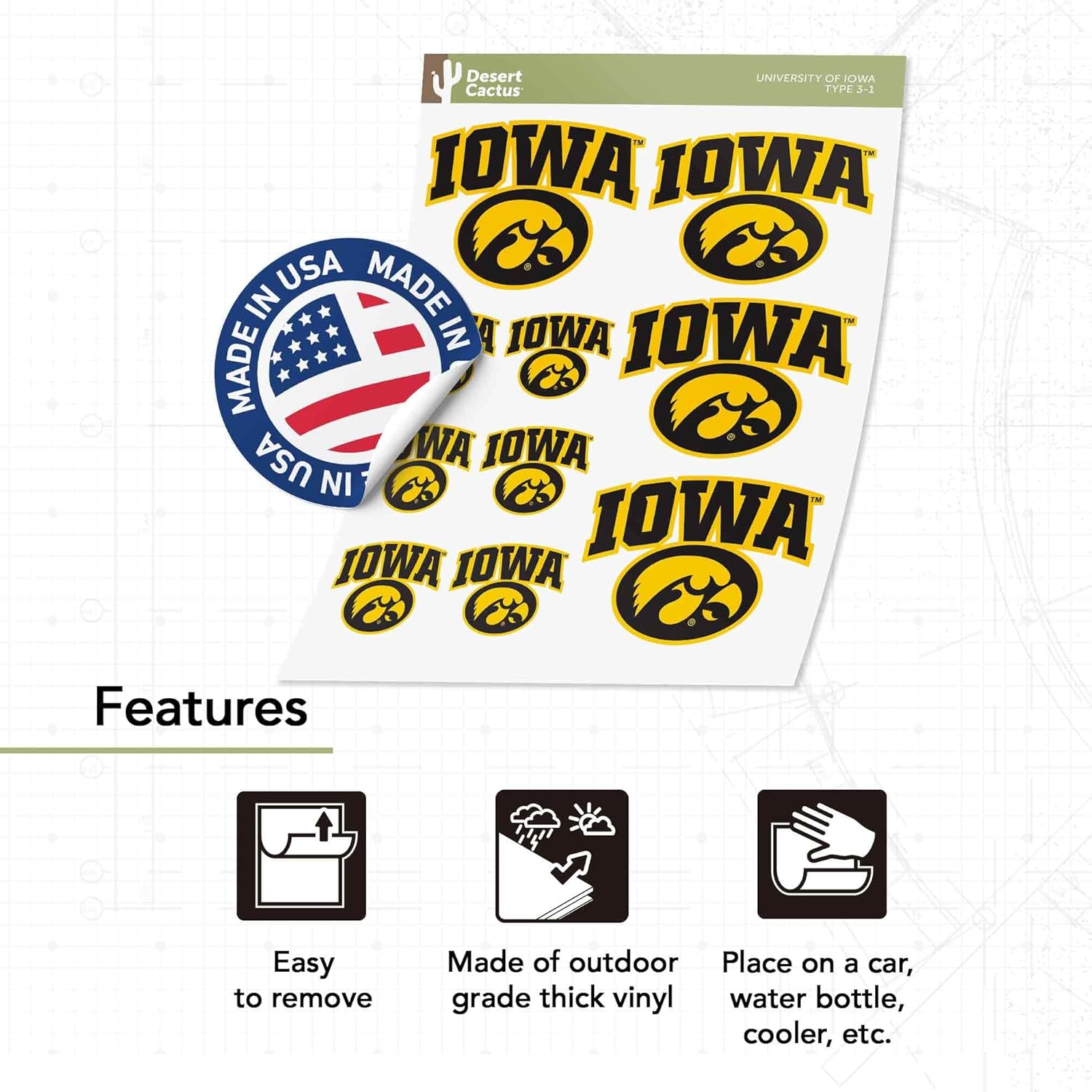 Desert Cactus University of Iowa Sticker Hawkeyes Vinyl Decals Laptop Water Bottle Car Scrapbook T3 (Type 3-1) - Image 4