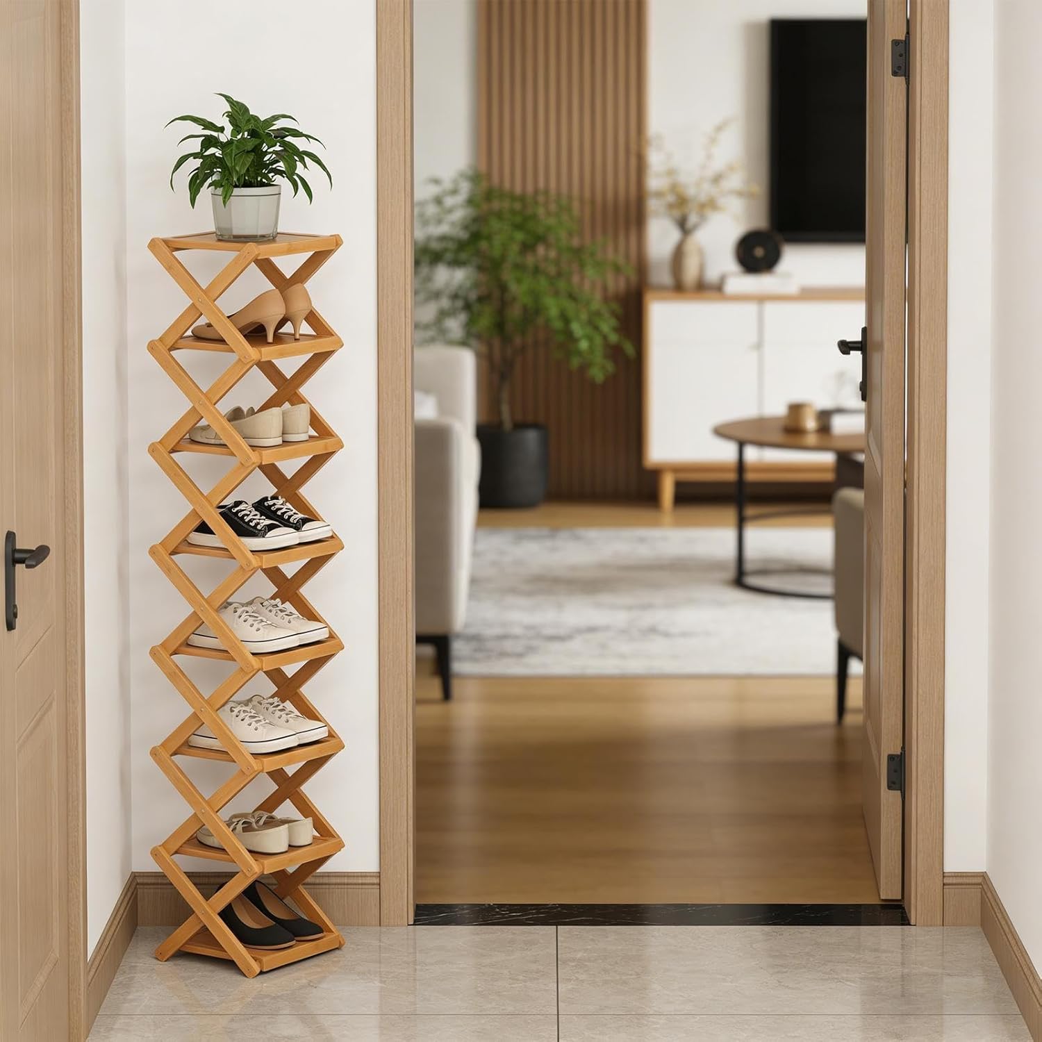 Foldable Shoe Rack - 8 Tier Vertical Slim Storage Stand - Entryway Shoe Rack | for Apartment Entryway Garage Corner Studio Dorm Home Room