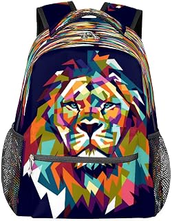 Mochilas para meninos e meninas, mochila geométrica de animal leão para laptop, mochila escolar com vários bolsos, mochila impermeável com alça de ombro ajustável para viagens, caminhadas, acampamento, Multi, Medium, Mochilas Daypack