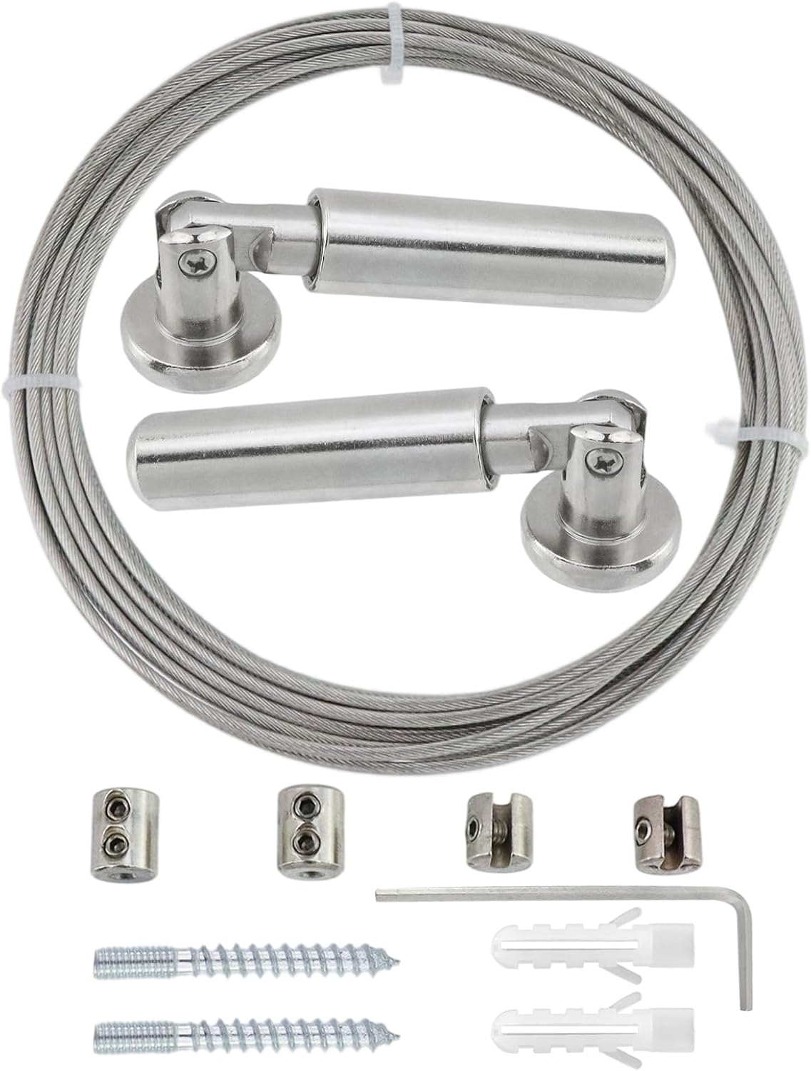 Heavy Duty Gold Wall Mount Curtain Wire Rod Set Multifunctional Stainless Steel Clothesline Picture Hanging Wire with 24 Clips for Crafts Curtain Clothes Hanging, 16.4ft/5m