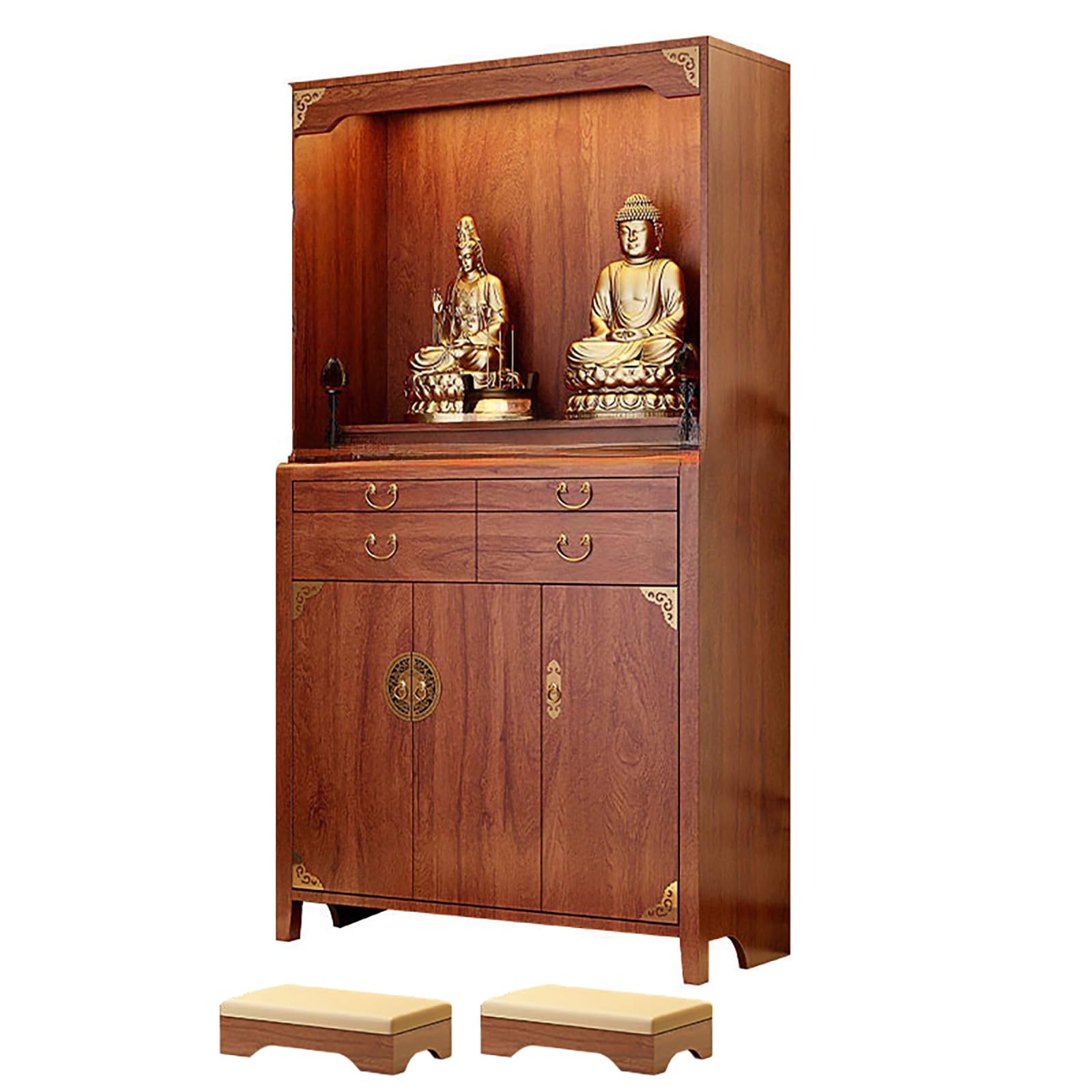 NHPJFDC Buddhist Altar Table with Storage, Chinese Style Solid Wood Buddha Shrine, Buddha Cabinet, Pooja Mandir for Home (Brown, 35.4 * 17.7 * 74.2in)