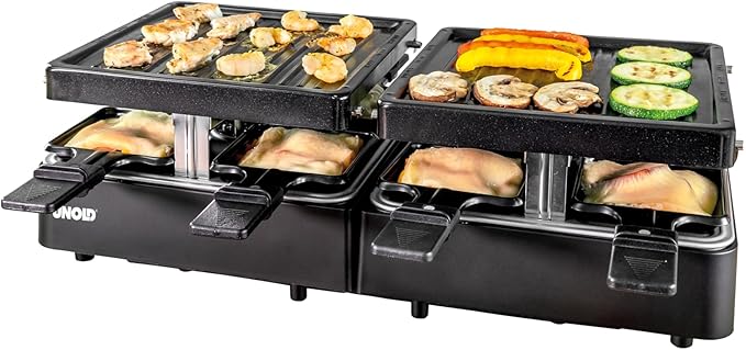 Unold 48755 Raclette Extendable, Party Grill, Raclette-Grill für bis zu 8 Personen, 1.300 Watt Elektro-Tischgrill mit zwei separaten Grillflächen ausziehbar (je ca. 21 x 21 cm)