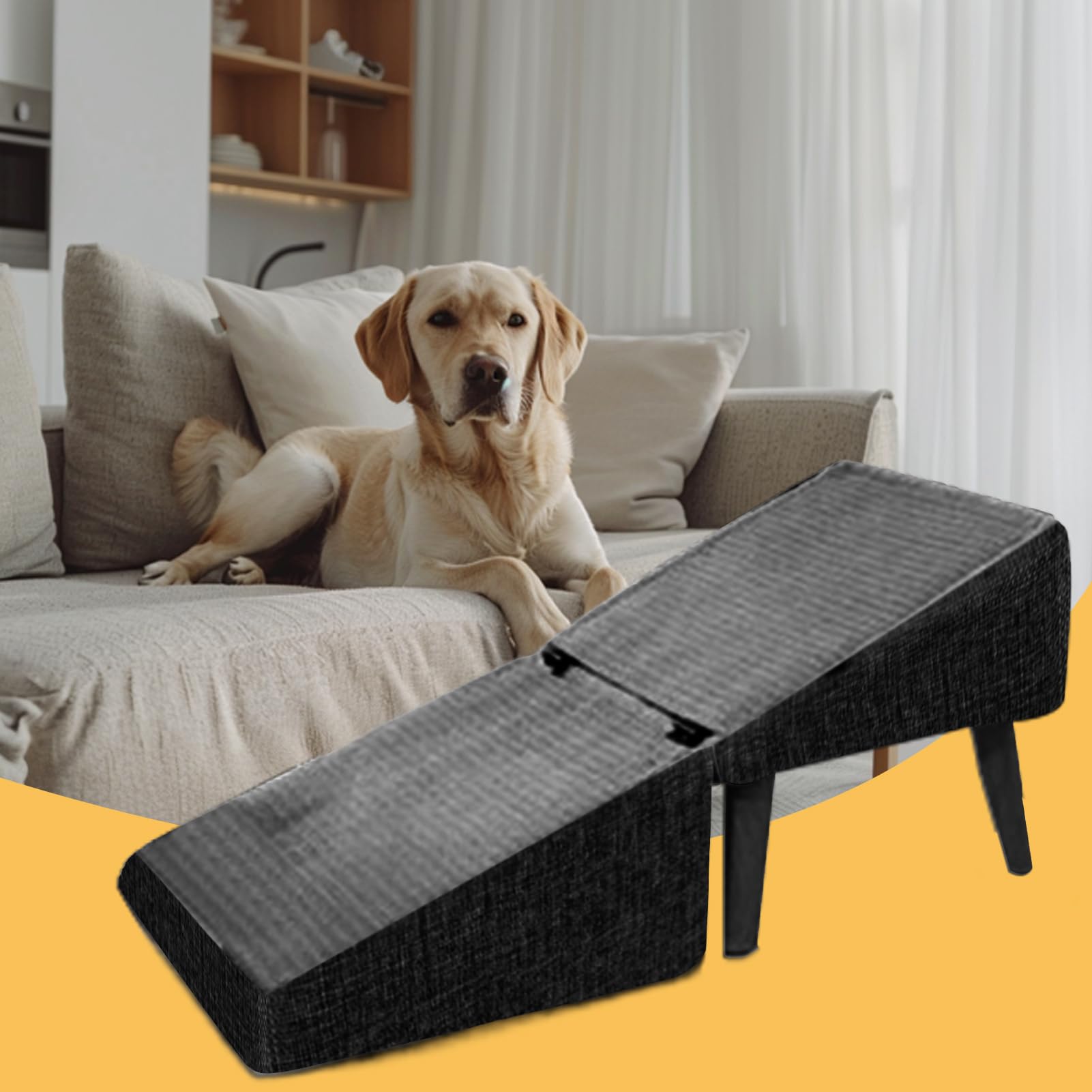 Rampa para Perros Plegable, Escalera Antideslizante para Cama Y Sofá con Superficie Texturizada, Reposapiés con Superficie De Tela, Escalón De Alta Tracción para Cama, Sofá, SUV, Muebles De Interior - 4
