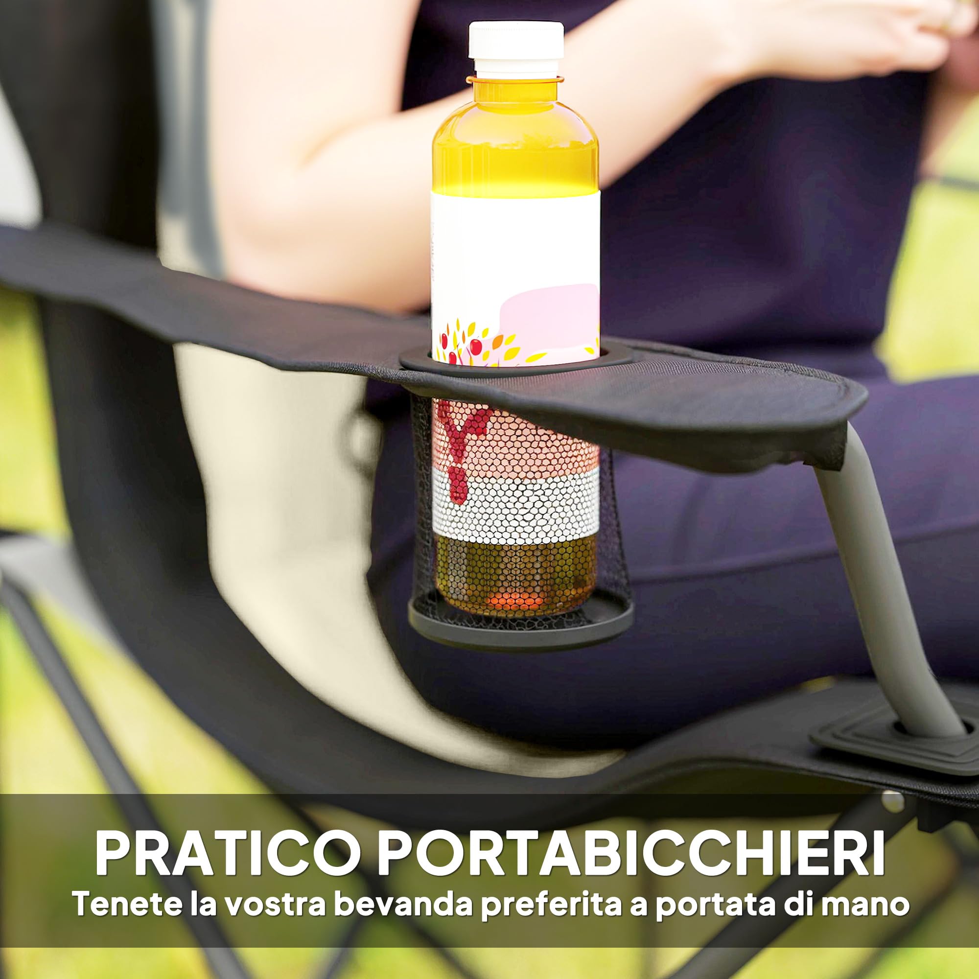 Outsunny Set di 2 Sedie da Campeggio Pieghevoli con Schienale Alto, Portabicchieri e Borse da Trasporto, Sedie per Esterno in Metallo e Tessuto Oxford, per Giardino Spiaggia Picnic Esterni, Crema
