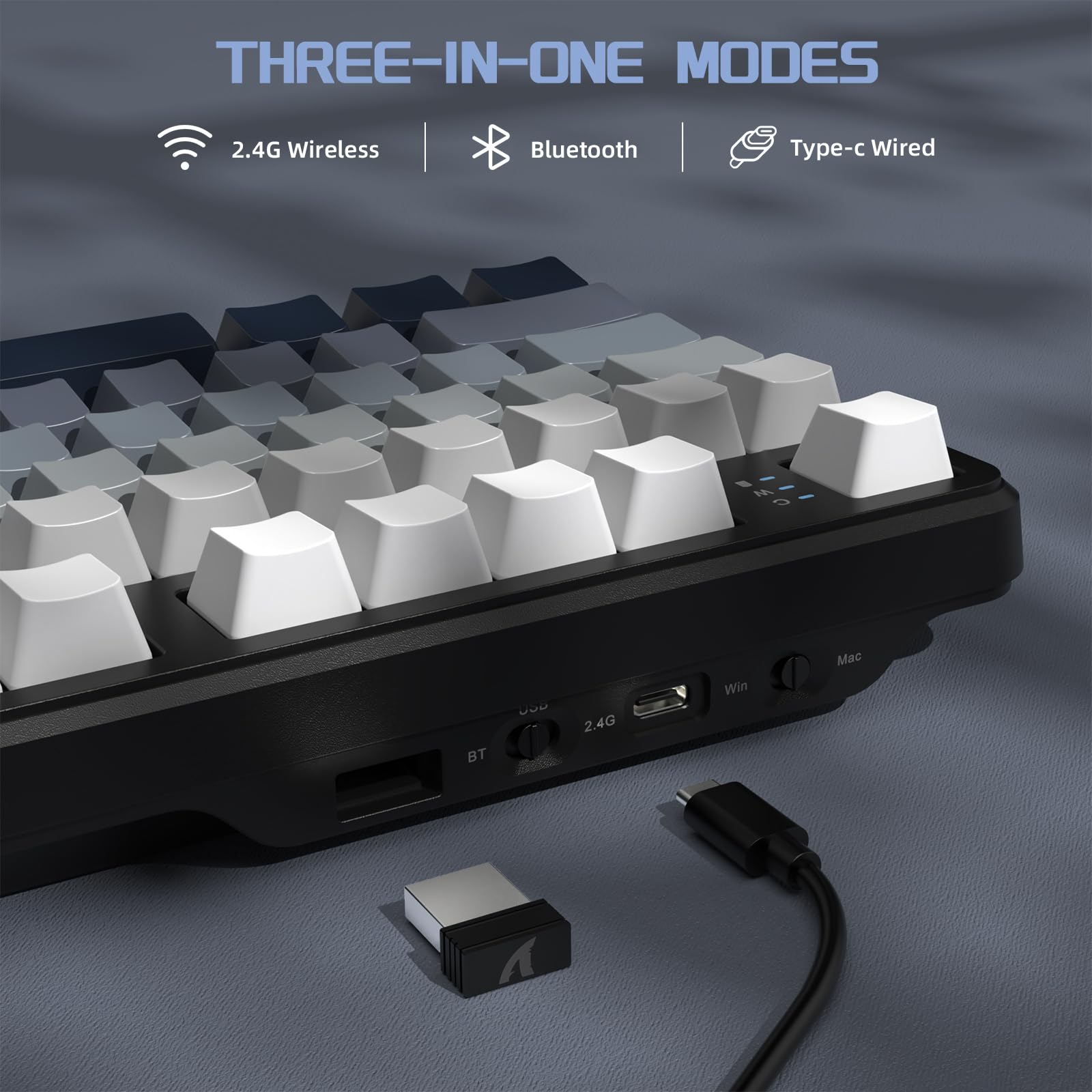LexonElec X ATTACK SHARK X87 Tastiera Meccanica Wireless, Tri-Mode-BT/2.4G/Cablato, Sostituibile a Caldo, Interruttore lineare, Tasto PBT Stampato Lateralmente, Guarnizione, Tastiera RGB (Bianco Nero)