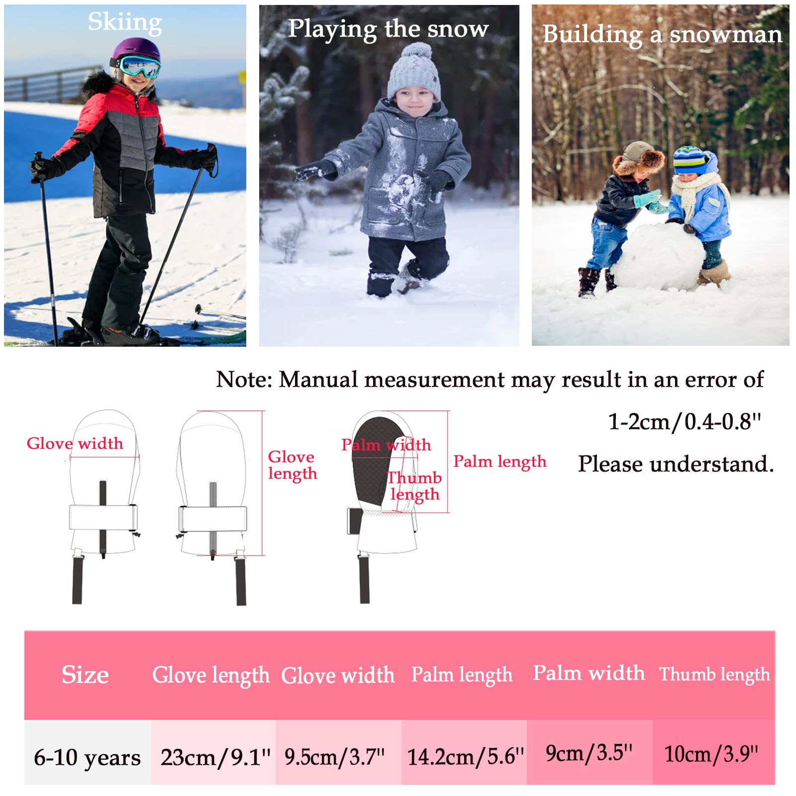Muffole da Neve per Bambini, Guanti da Sci per Ragazzi E Ragazze, Impermeabili Muffole Snowboard, per Corsa, Pattinaggio, Ciclismo,[a] White,Fit 6~10 Years