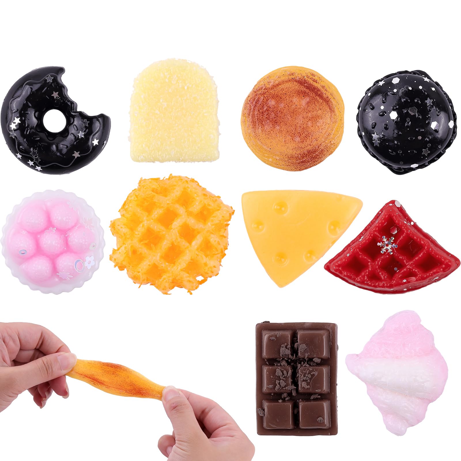 Anboor Mini Food Squishies Toy, 10 Pack Soft Kawaii Food Squeeze Stress Relief Toys for Backpacks, Mini Bread Hamburger Dessert Sensory Fidget Toys for Kids Goodie Bag Fillers