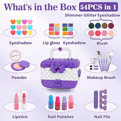 Miniatura 2 de Kit de maquillaje para niñas, 54 piezas, lavable, kit de maquillaje para niñas, kit de maquillaje real para niñas pequeñas, regalo de cumpleaños,
