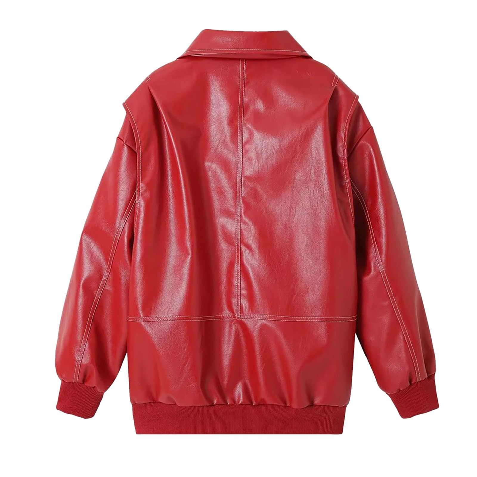Veste Cuir Femme à Revers, Manteau Zippé-Blouson Moto Femme Manches Longues De Couleur Unie DéContractées Mode Vestes Automne Et Hiver D'ExtéRieur Coupe Ample Chic Et Elegant Pas Cher Manteaux