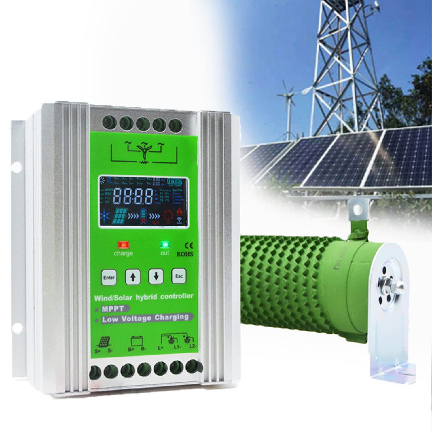 Hybrydowy regulator ładowania 3000 W z wyświetlaczem LCD, 1000 W solarna i automatyczna identyfikacja wiatru 2000 W do systemów 12 V/24 V/48 V