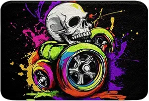 Erosebridal Sugar Skull Bath Mat Kids Tie-Dye Colored Bathroom Rugs for Boys Teens Wheel Bathroom Decor 16