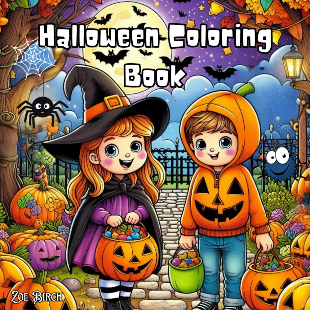 Halloween Coloring Book: For Kids, 40 Cute, Non-Spooky Ghosts, Goblins, Witches, and More To Color