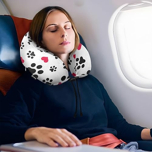 Miniatura 6 de Almohada portátil para el cuello con forma de U y corazón de perro y gato para viajes, almohada de avión en forma de U para vuelo largo, almohada de