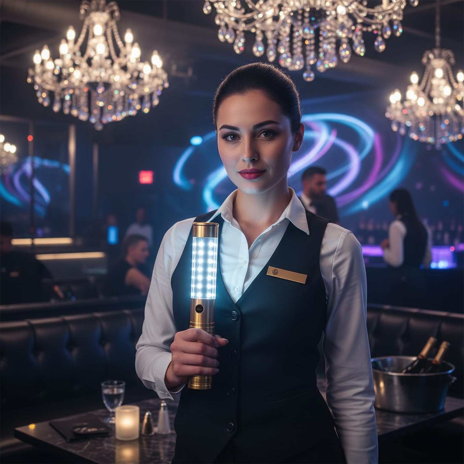 ACMHNC Luces Estroboscópicas LED, USB Recargable Para Botella de Vino, Bastón Luminoso, 1800 mAh Batería, Barras Luminosas Para Fiestas, Ktv, Bar, Club, Cumpleaños, Luz Blanca, Dorada