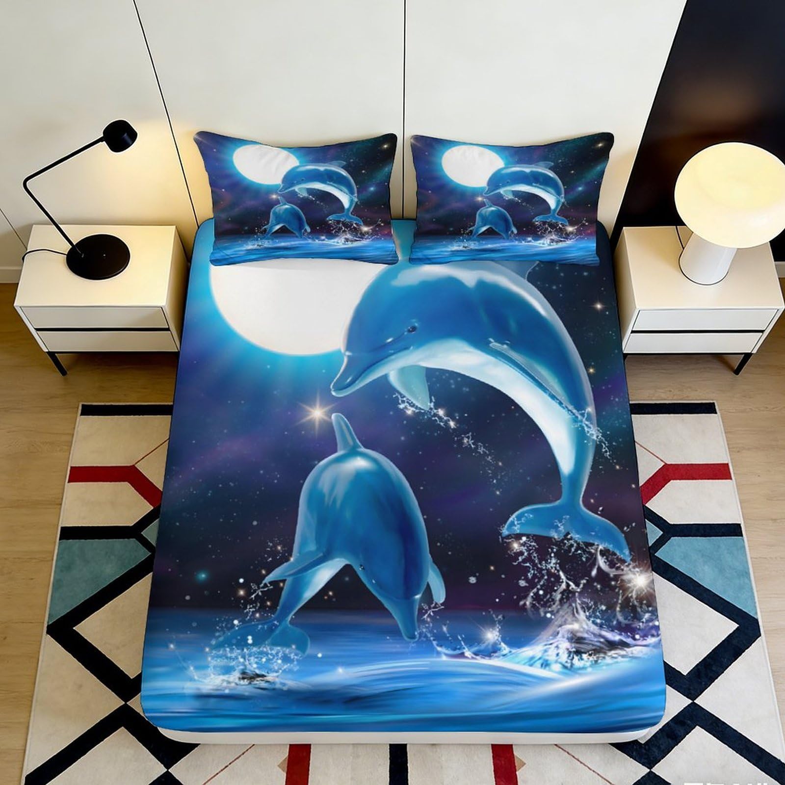 Pnayamiorkfel Style-7 3D Printed Dolphin Ocean Fitted Sheet Microfiber Anti-Slip Mattress Cover Bedroom Decor Machine Washable 90X200x25cm