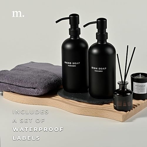 Miniatura 5 de MaisoNovo Juego de dispensador de jabón de vidrio  Black Bottles Black Pumps Set de 2