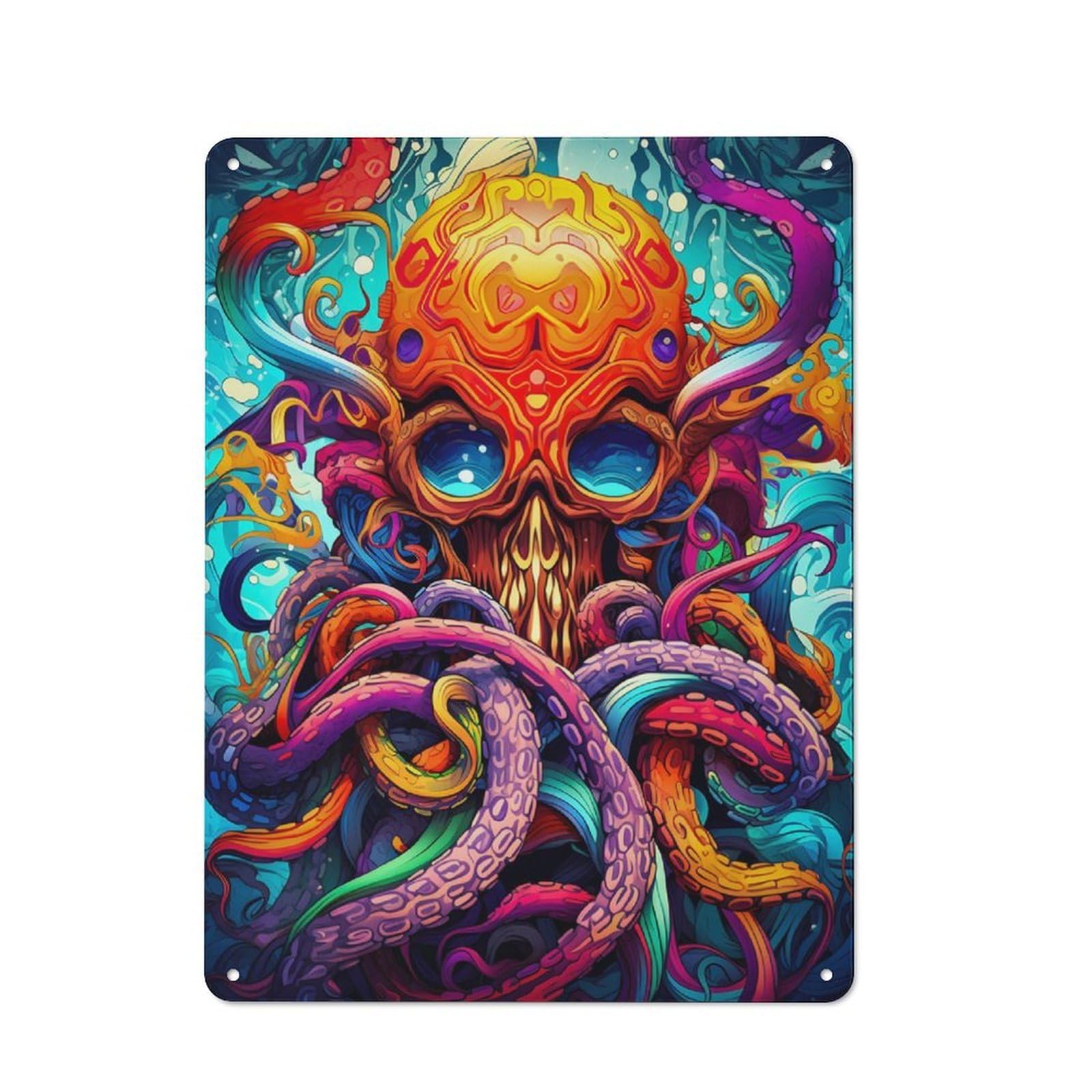 Retro Colorful Octopus Vintage Tin Sign 40x30cm, Retro Room Decor for Lounge, Study, Pub Or Wall Gallery