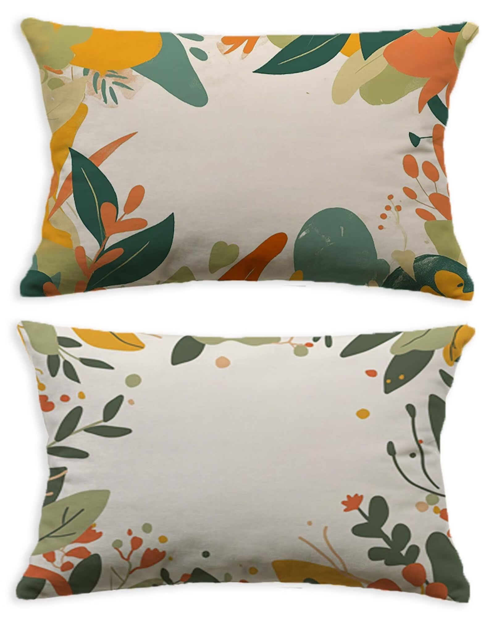 Housse de coussin crème en velours premium 40x80 cm au motif feuille chic