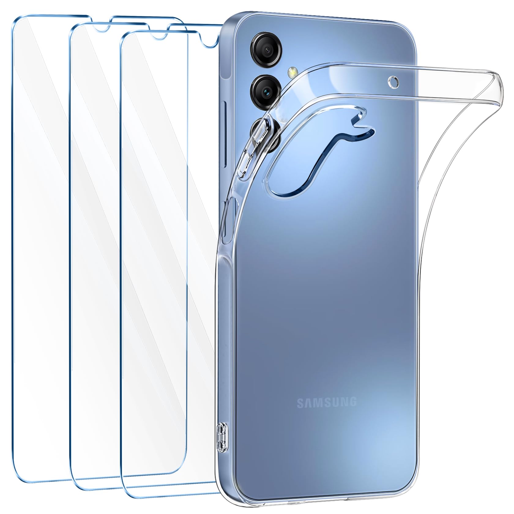 FLLAO Cover Compatibile con Samsung Galaxy A15 5G /4G con 3 Pellicola Vetro Temperato, Custodia Trasparente Ultra Sottile Silicone TPU Morbido Case Protettivo Trasparente