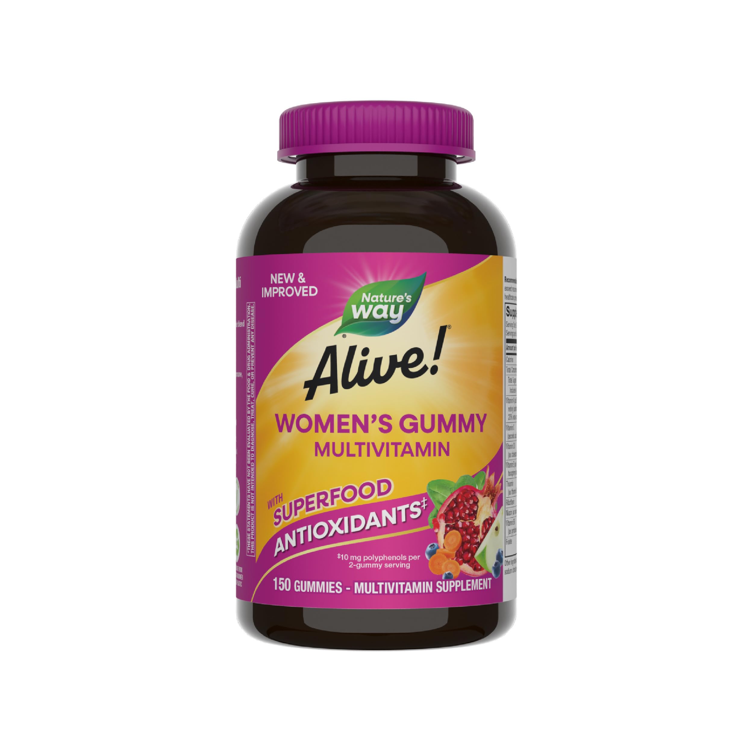 Nature's Way Alive! Women's Daily Gummy Multivitamins, 16 Vitamins & Minerals, Energy Metabolism*, Hair Skin & Nails*, Vegetarian, Mixed Berry Flavored, 150 Gummies (Packaging May Vary)