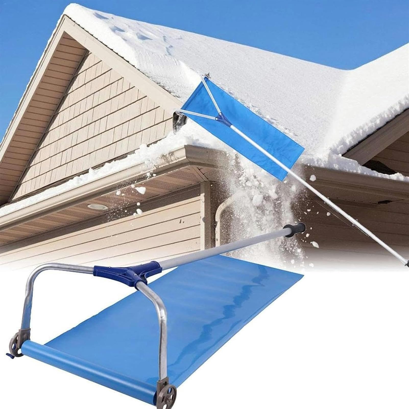 JOCHEN Pala de Nieve retráctil para techos Exteriores de 20 pies, Palo de Aluminio, Herramientas para Quitar Nieve, Herramienta para Quitar Nieve en Invierno, Pala de jardín Plegable