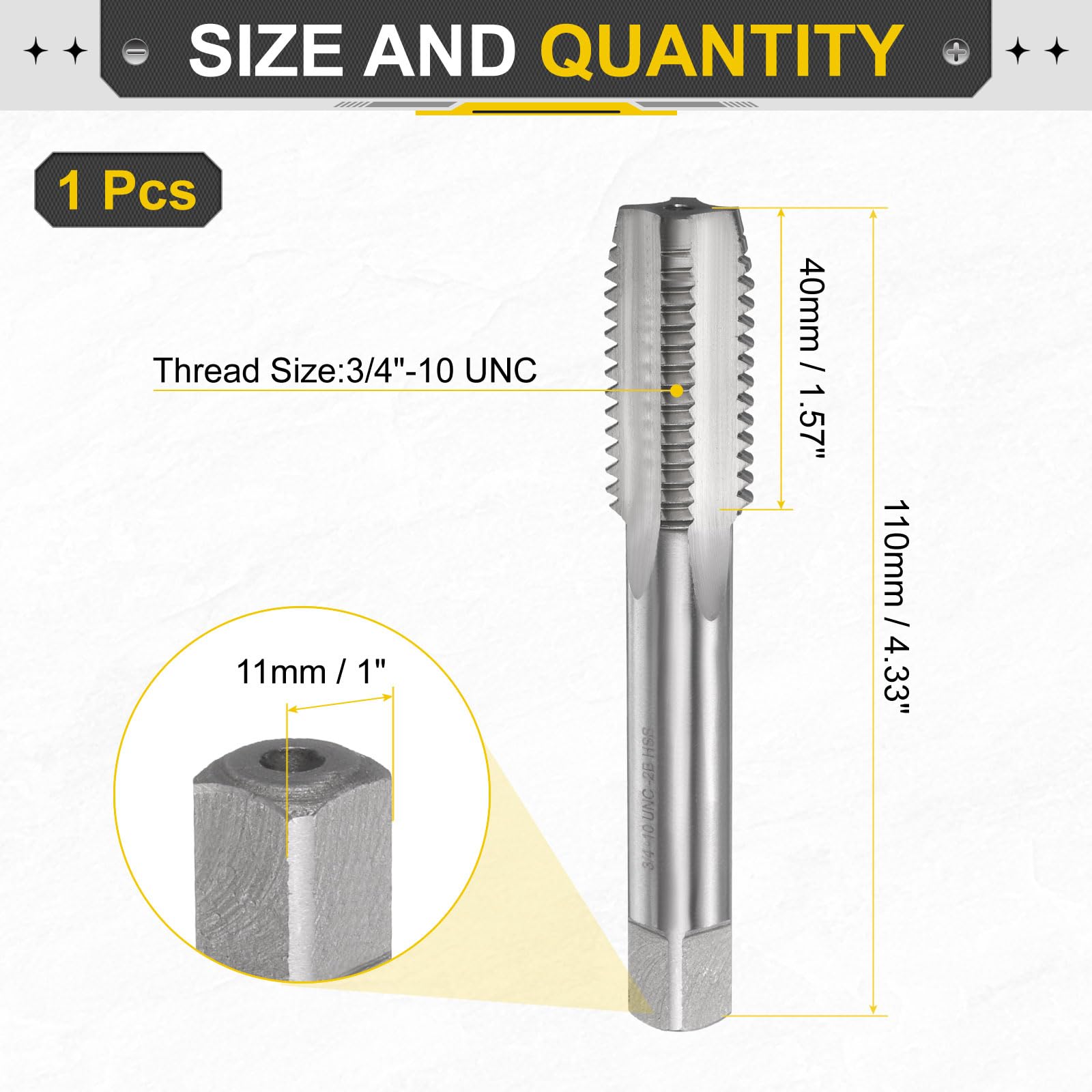 QUARKZMAN Taraud À Main Plug 3/4"-10 UNC 2B Taraud Style Plug À Filetage Droits Outil De Filetage En Acier Rapide HSS6542