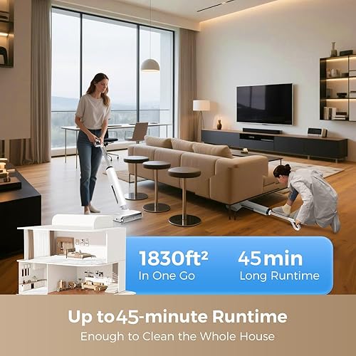 Miniatura 6 de Aspiradora en seco y húmedo, combo de trapeador inalámbrico de 180 con limpieza de bordes, limpiador de piso todo en uno para suelos duros