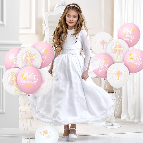 Miniatura 5 de 48 globos de látex de palomas cruzadas, globos de látex de cáliz, globos de látex de bautismo de 12 pulgadas, globos de látex de bautismo que Dios