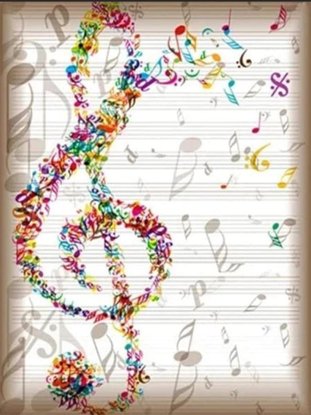 DIY 5D Diamond Painting Kits Colorful Music Notation Paint with Full Drill Round Diamond Art Embroidery Wall Decoration Festival Gift 12x16inch