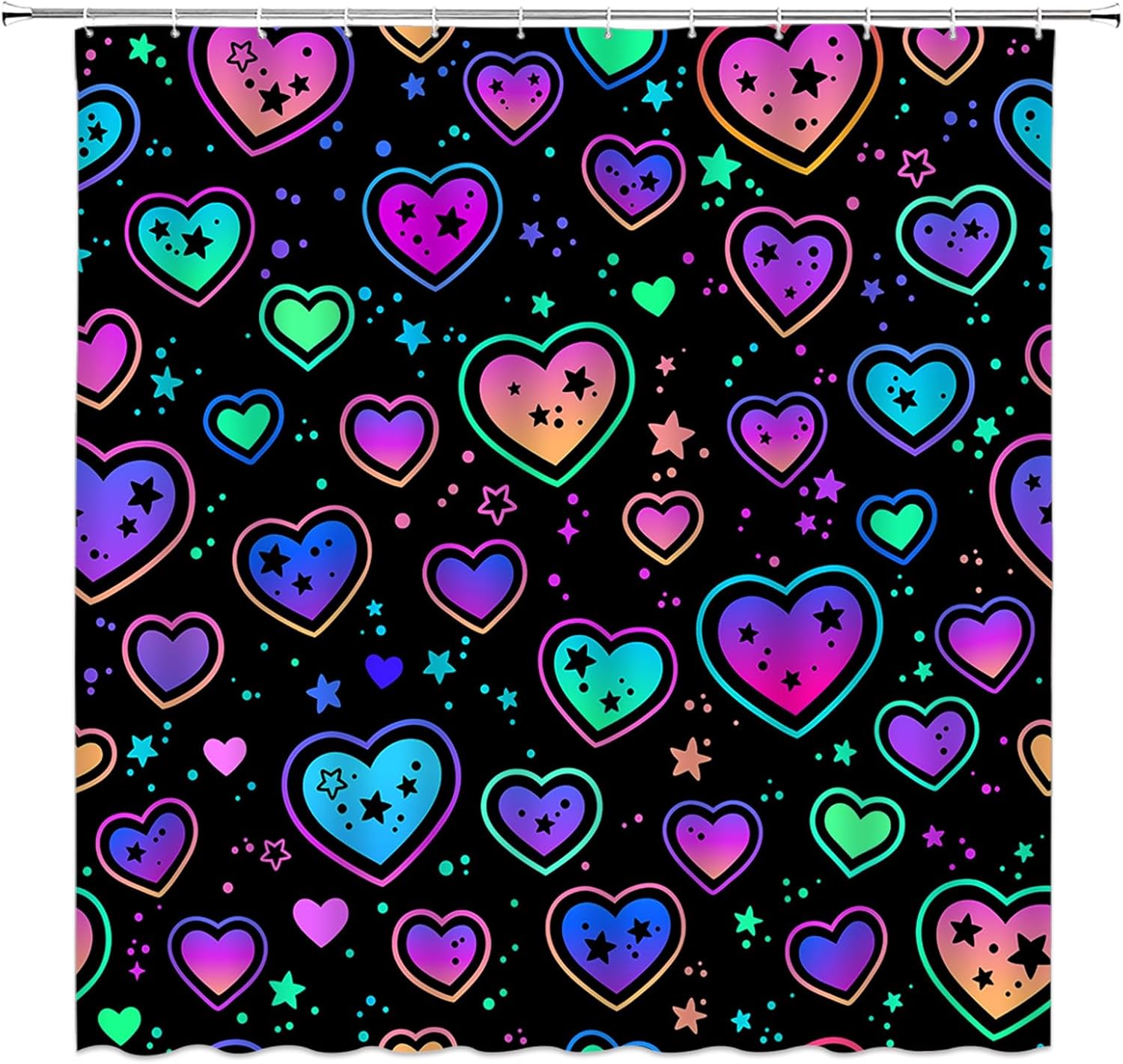 Valentine's Day Shower Curtain Love Heart Star Romantic Sweet Couple Fantasy Fabric Decorative Bathroom Curtains with Hooks,Teal Black Purple
