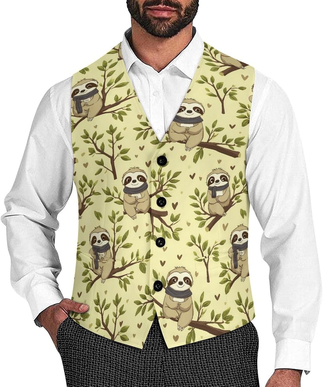 Cute Sloth Men's Suit Vest Formal Vests Casual Dress Fit Waistcoat Casual Tuxedo for Business