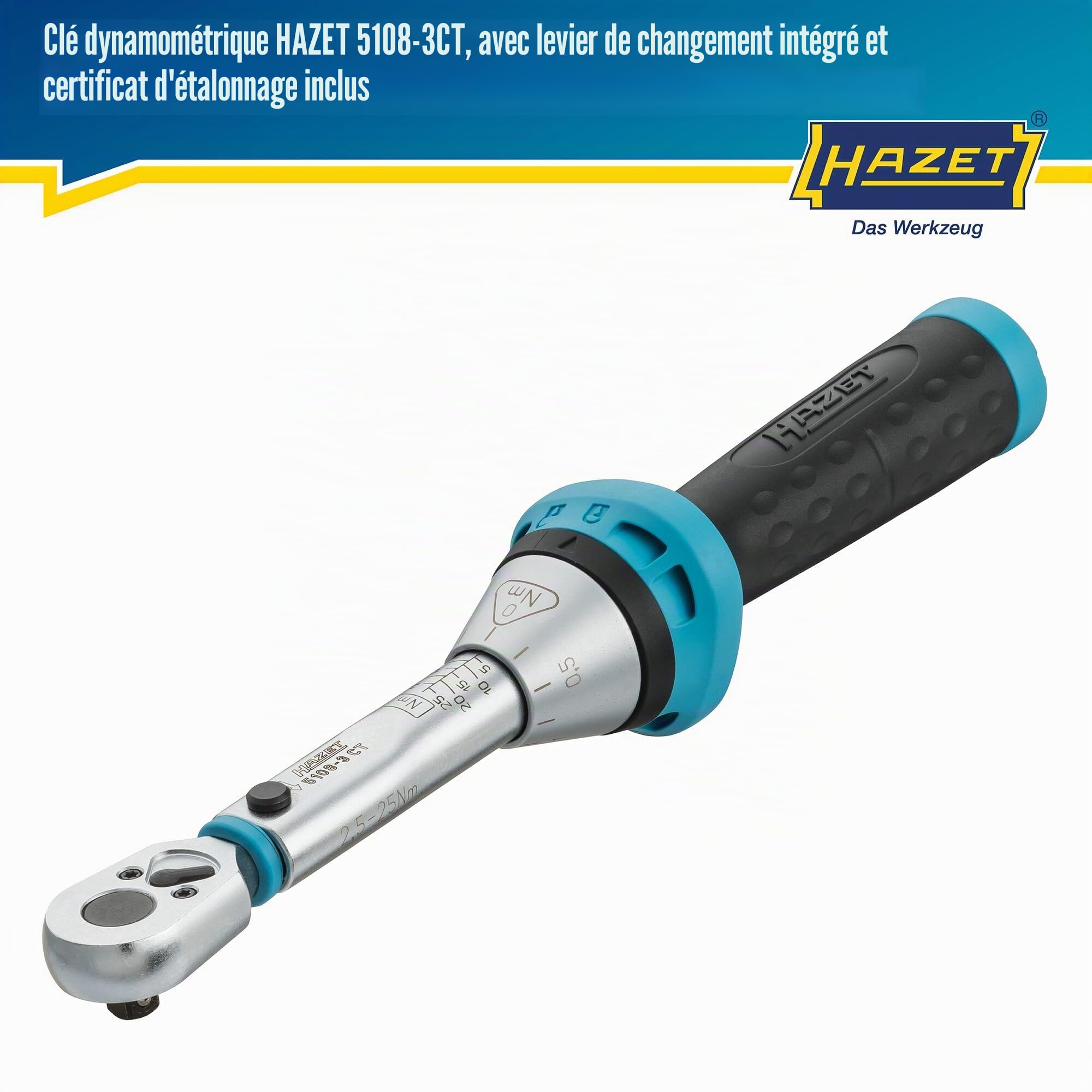 Clé dynamométrique HAZET 5108-3CT 6,3 mm (1/4 pouce) 3% 20 dents
