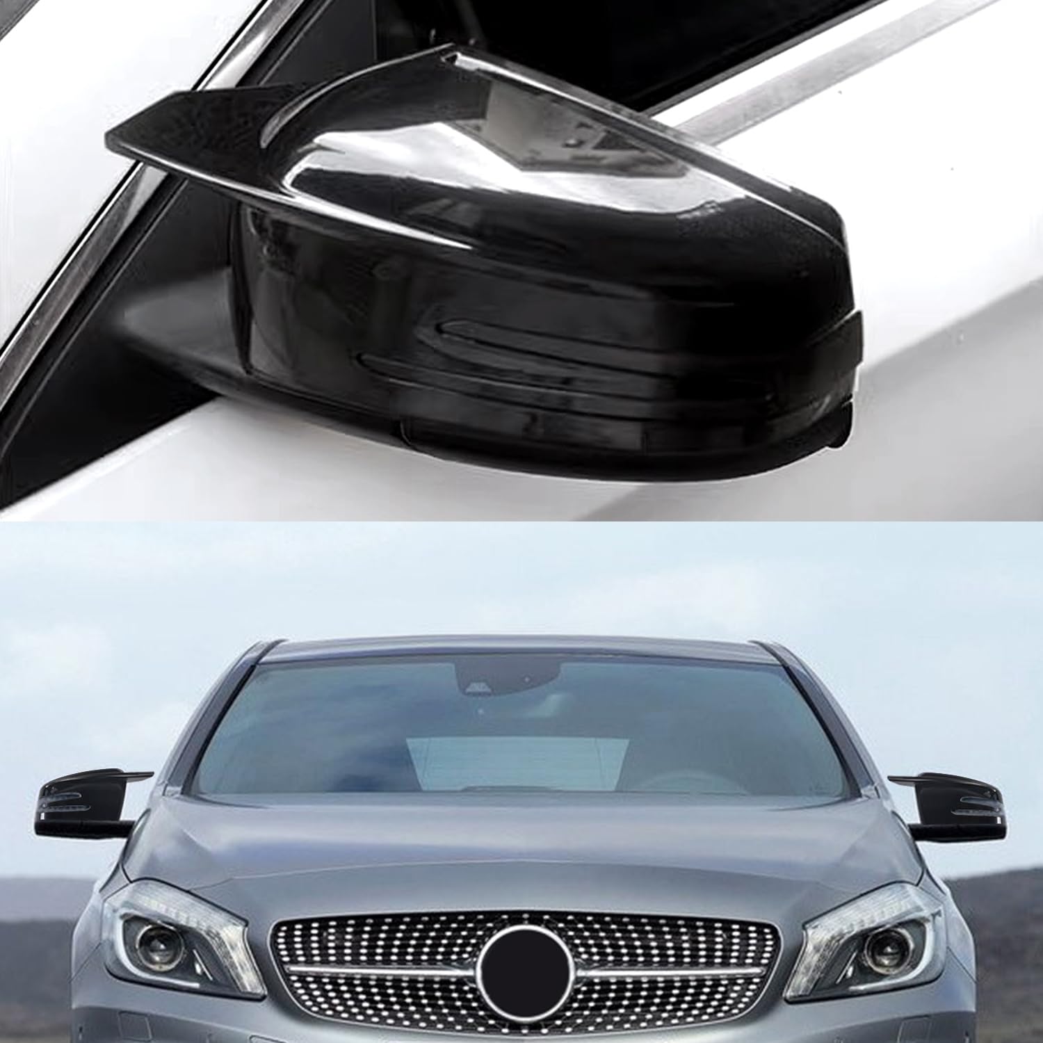 Espejo Retrovisor Cubiertas Repuesto Tapa De Cubiertas de repuesto Compatible con Class A W176 B W246 C W204 E W212 S W221 CLA C117 GLK X204 GLA X156, Negro Brillante,1 Par