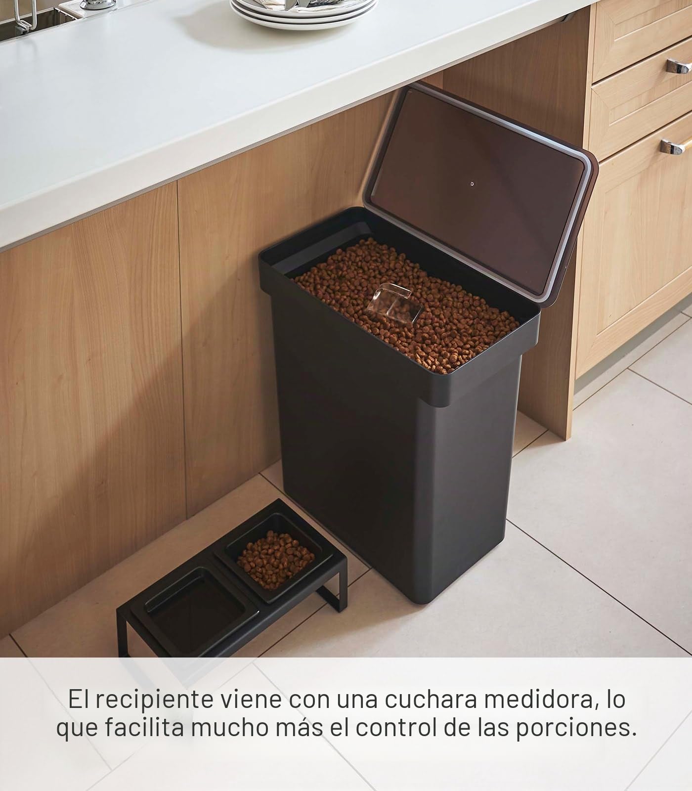 YAMAZAKI Contenedor hermético para almacenamiento de alimentos (polipropileno de 25 libras, extragrande, mascotas, color negro)