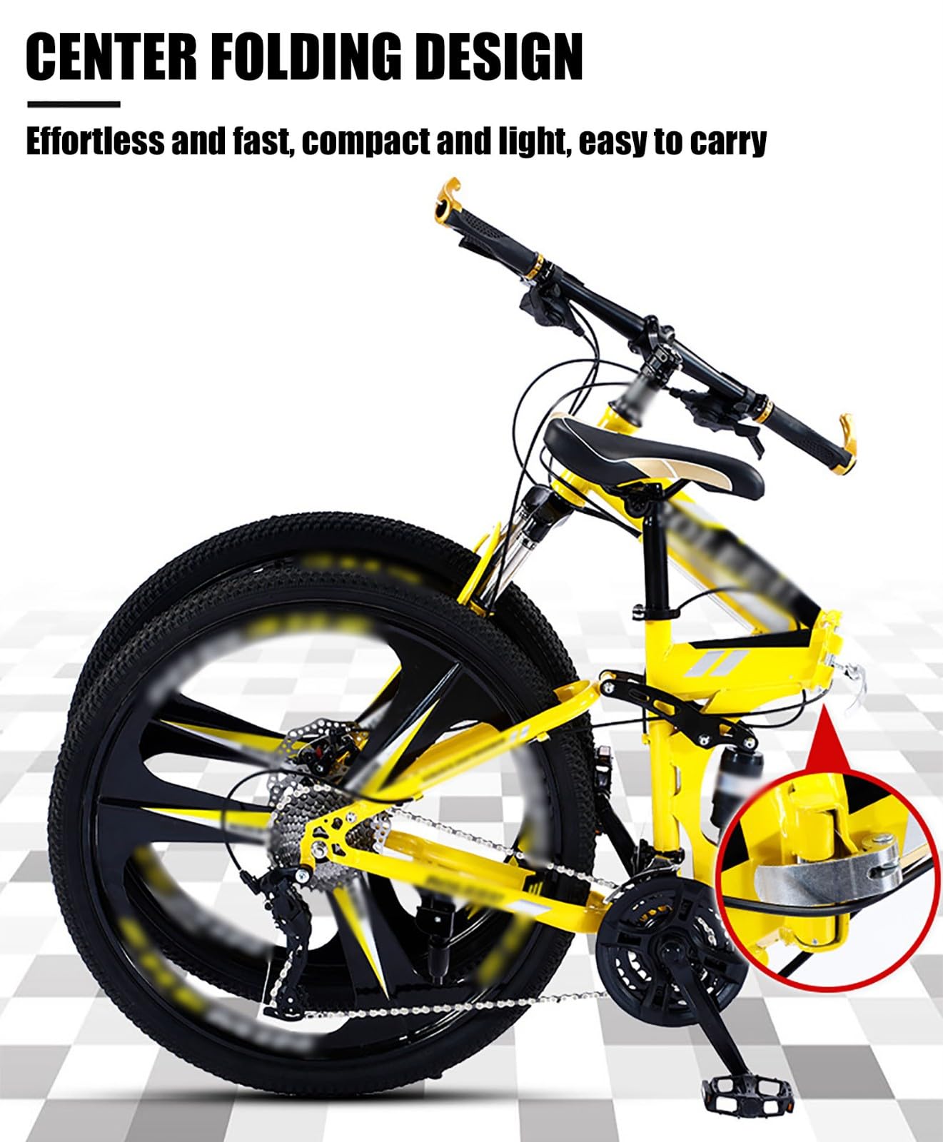 VTT Pliable pour Adulte De 24 Et 26 Pouces, 21 Vitesses, Roues À Rayons, Cadre en Acier Carbone avec Doubles Freins À Disque, VTT Pliable