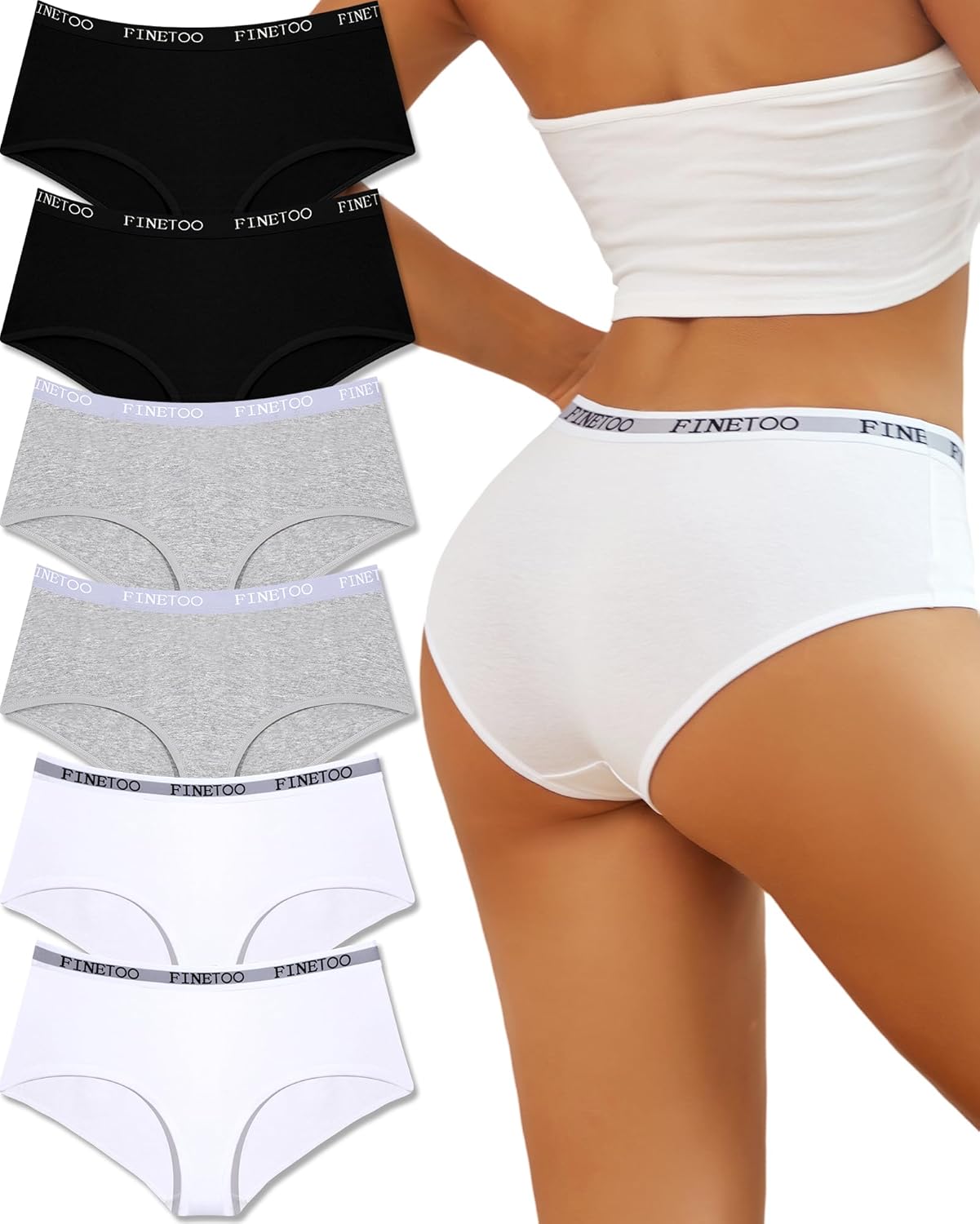 FINETOO Womens Underwear Cotton Hipster Sexy Panties Full Coverage Briefs Stretch Bikinis Comfortable Cheeky 6 Pack