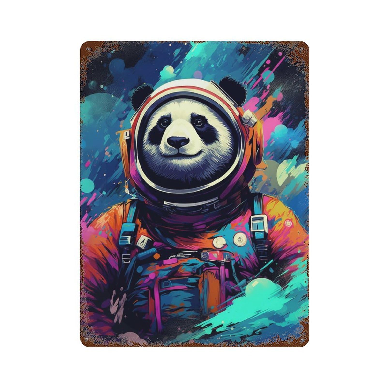 Panda Astronaut Space Suit-1 Weathered Tin Sign 15.7"x11.8", Rustic Home Decor for Garage, Pub Or Kitchen