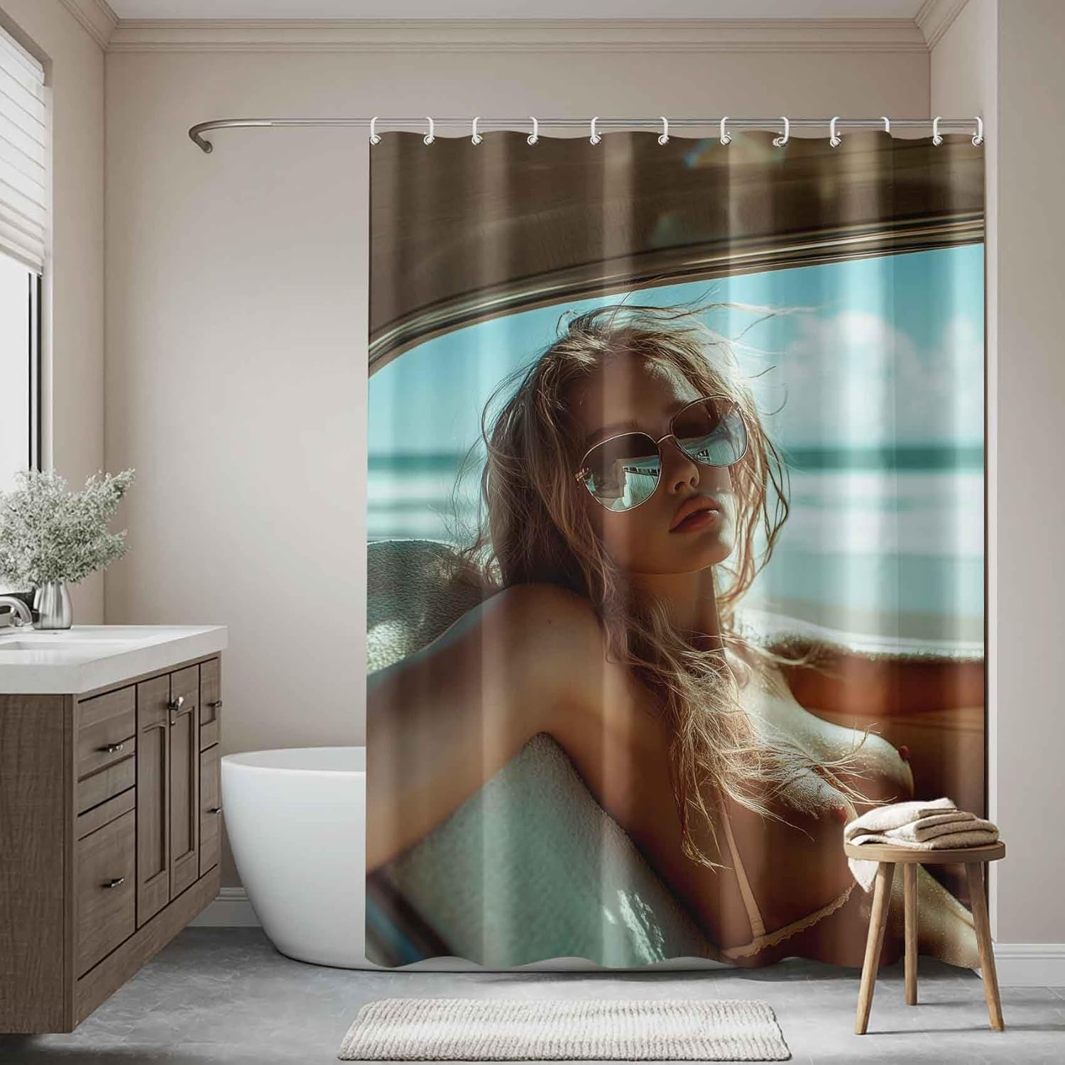 Sexy Stall Shower Curtain for Small Bathroom, Woman Breast Bathroom Curtain, 3D Waterproof Fabric Shower Curtain 48x72 with Grommets and Hooks