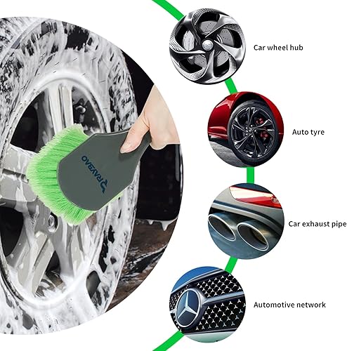 Miniatura 7 de RAYBAO Cepillo para ruedas y neumáticos, cepillo de lavado de autos para borde de automóvil, cepillo de limpieza de cuero de pelo de caballo para