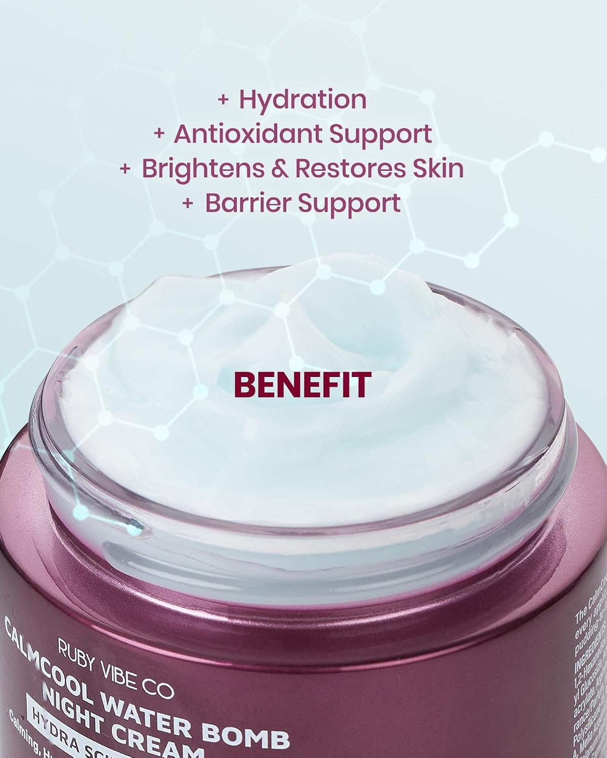 RUBY VIBE CO Hydrating Night Cream – Cooling Face Moisturizer with Niacinamide, Glycerin & Green Tea, Lightweight Soothing Cream for Dry, Sensitive & All Skin Types
