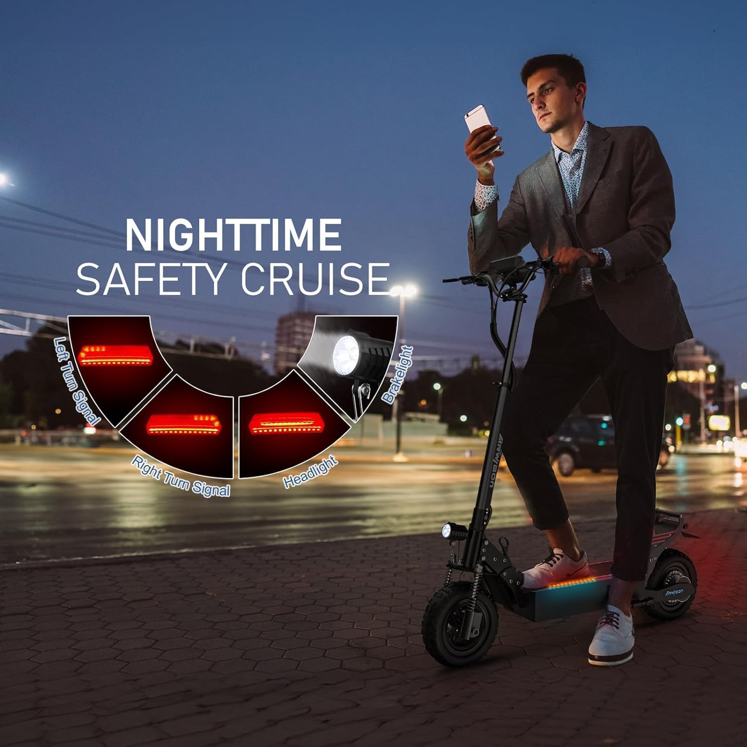 Arwibon Q30 Pro Electric Scooter nighttime safety features