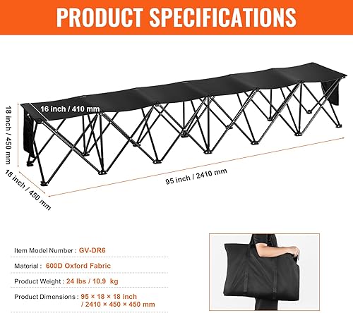 Miniatura 9 de VEVOR Banco plegable portátil, banco lateral plegable de 6 asientos, sillas de banco de camping al aire libre con bolsa de transporte, bancos
