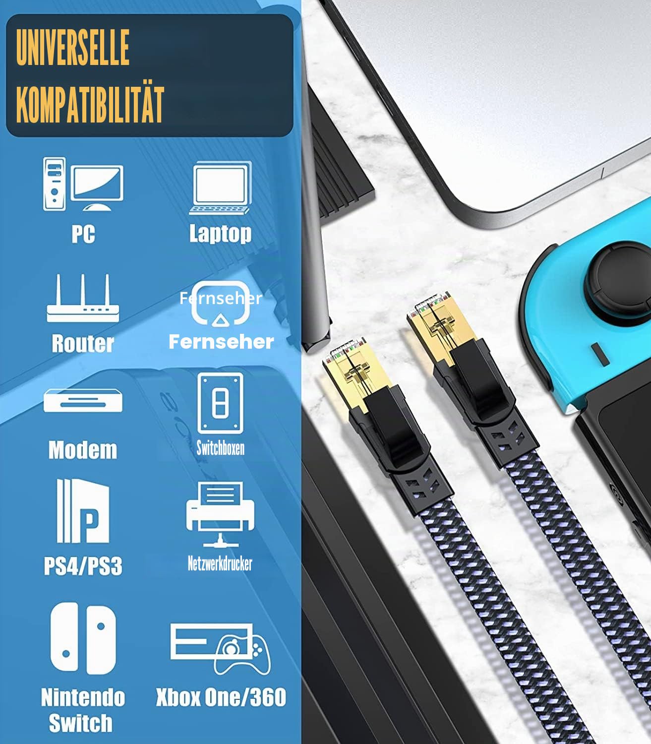 SWECENT Lan Kabel Cat 8 25M, Hochgeschwindigkeits Ethernet Kabel 40Gbps 2000MHz Netzwerkkabel,Internet Kabel Gigabit Patchkabel mit Vergoldetem RJ45-Stecker Geflochtener für PS5/4,Router,Modem,Laptop