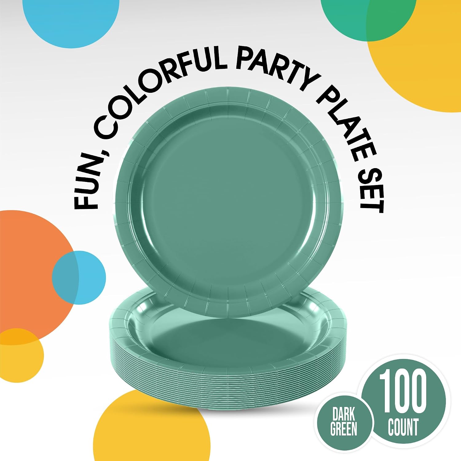 Exquisite Party Solids Dark Green Paper Plates Disposable Heavy Duty 7 Inch Dark Green Disposable Plates For Party 50 Pieces Heavy Duty 350 GSM, Birthday Supplies