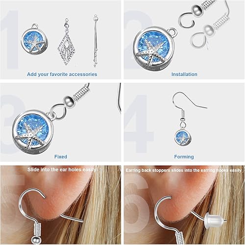 Miniatura 15 de Ganchos para aretes de plata de ley 925, kit de 750 ganchos para aretes, 250 piezas/125 pares de ganchos hipoalergénicos dorados y plateados con 250